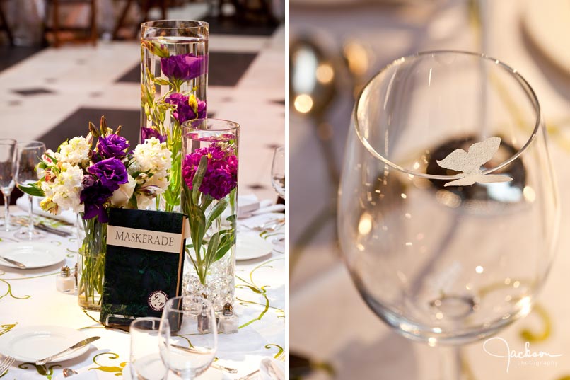 butterfly crystal on wine glass with book theme wedding