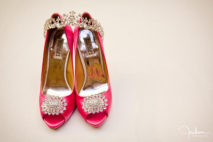 Harbor Court Baltimore Wedding-2 hot pink bridal shoes with jewelry