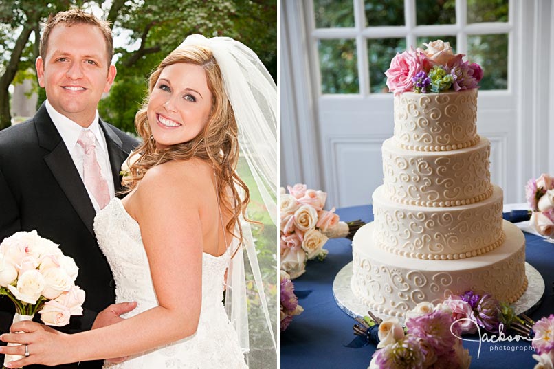 pink and yellow wedding cake with swirls There was an elegant wedding cake 