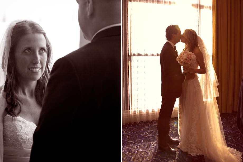 bride and groom by window light
