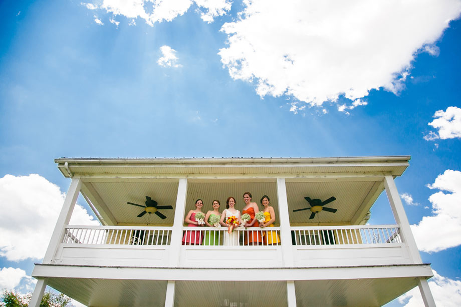 bridesmaids with blue sky