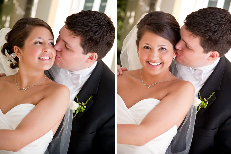 bride and groom kissing