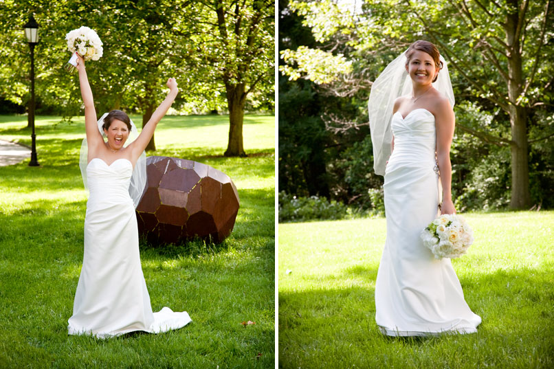 bride in front of sculpture