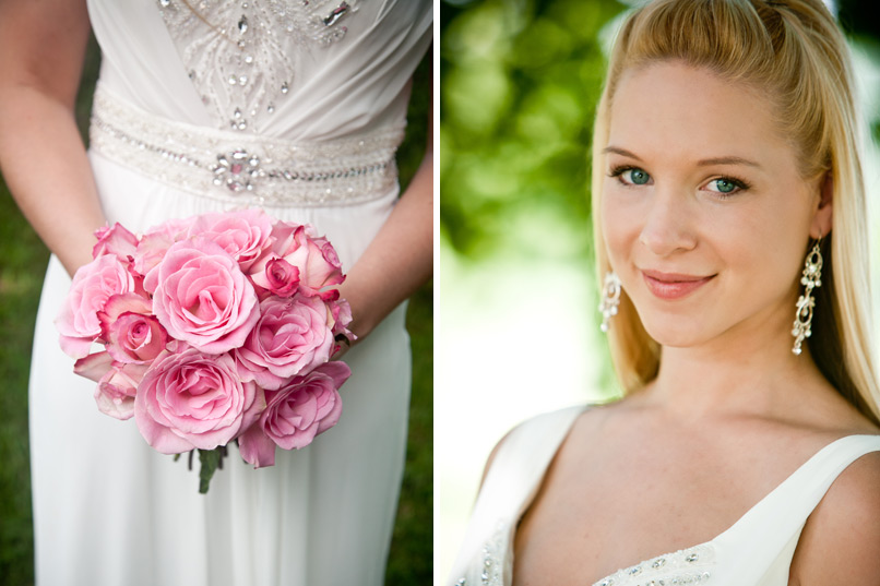 Bride With Pink Roses and Green Eyes