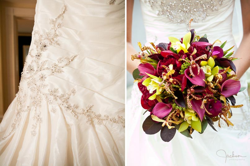 bride's gown and flowers