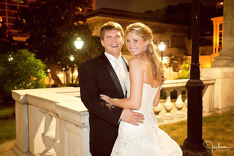 bride and groom in Baltimore at night