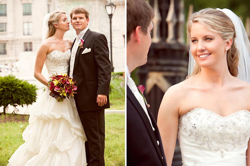 bride and groom in mount vernon square