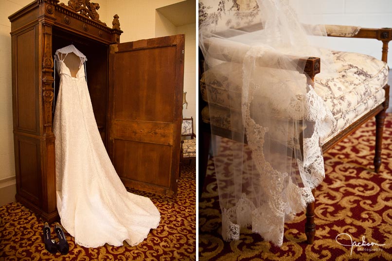 bridal gown in closet