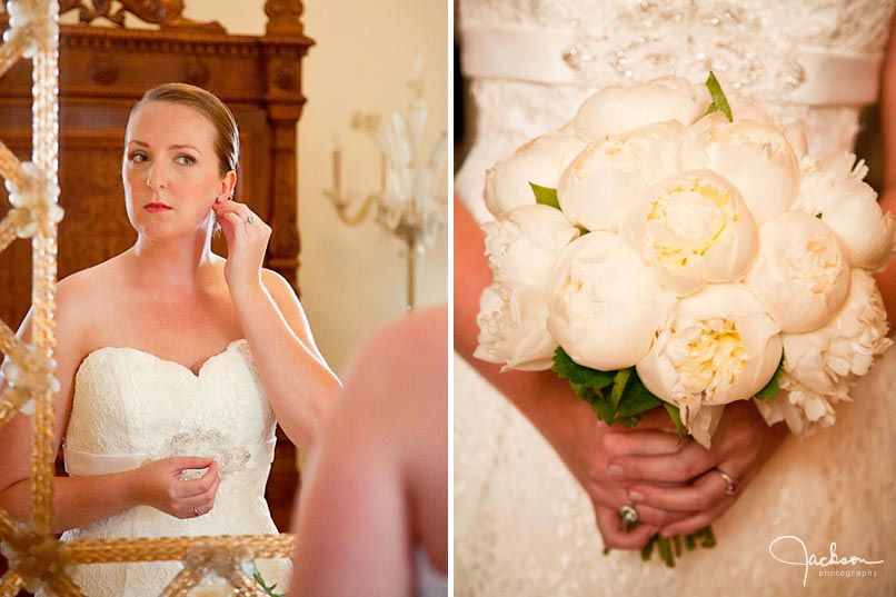 bride putting on earrings