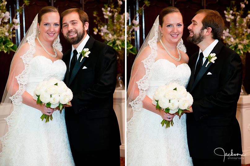 bride and groom posing