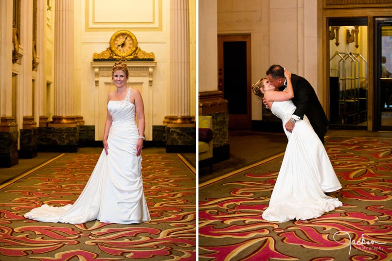 bride and groom posing kissing