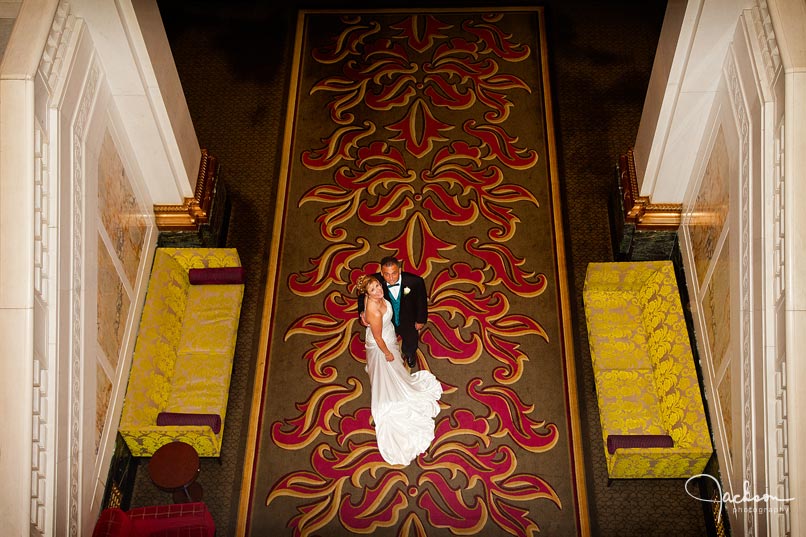 bride and groom from above