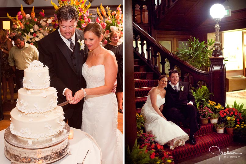 bride and groom cutting the cake