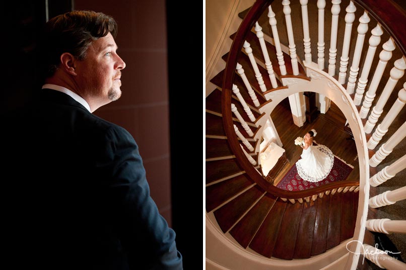 bride down spiral staircase