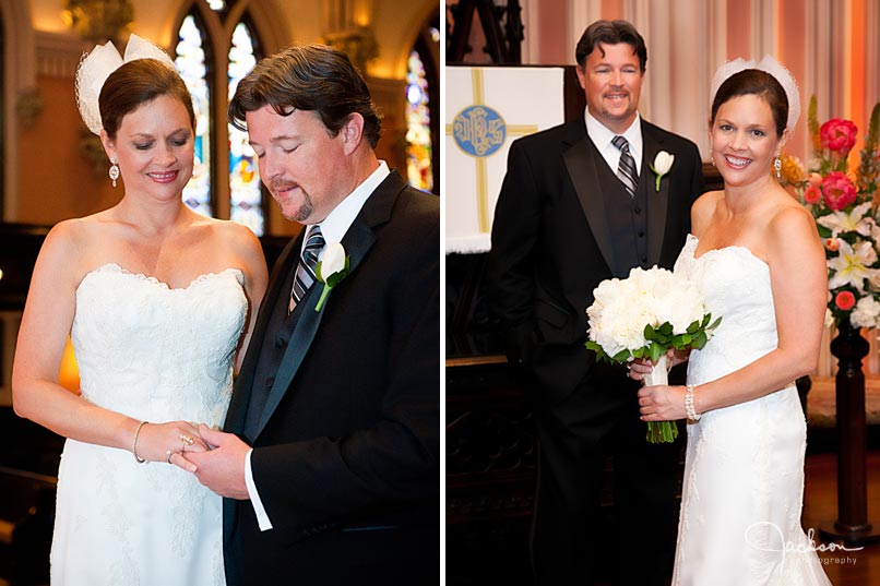 bride and groom at first and franklin church