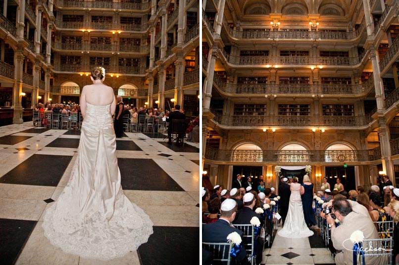 bride walking down the aisle at peabody library