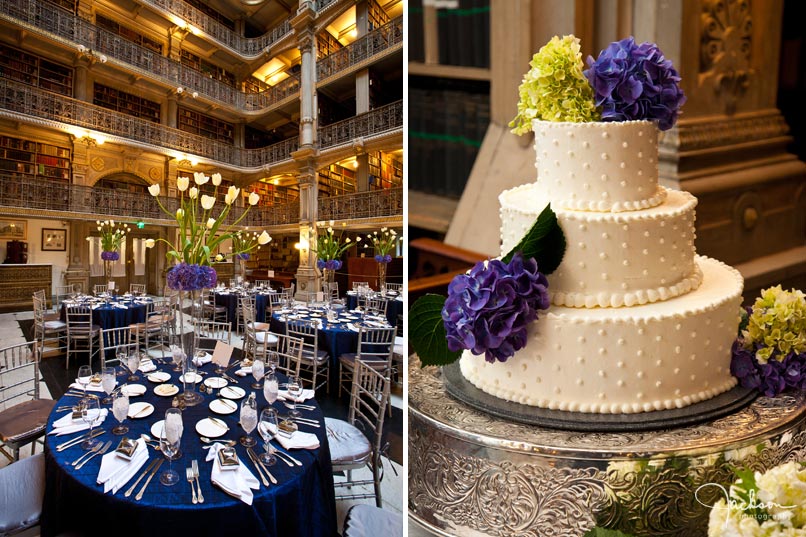 table setting and cake at peabody library baltimore