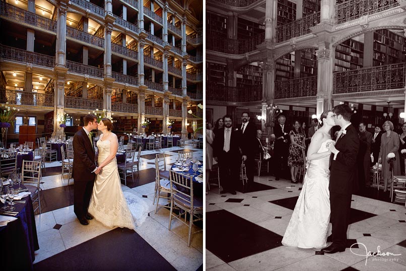 bride and groom at peabody library