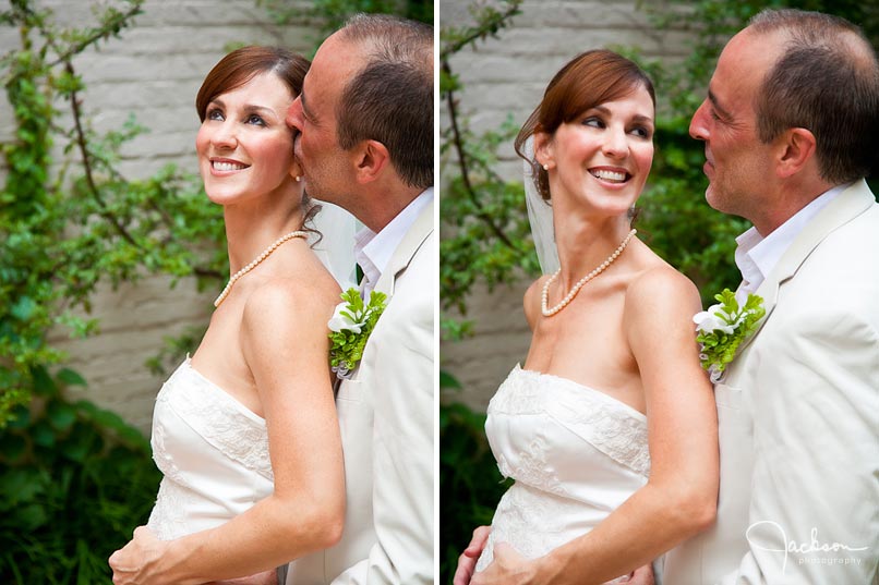 bride and groom embracing