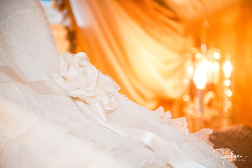 flower on bridal gown