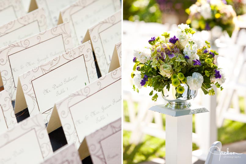 place cards and aisle flower decorations