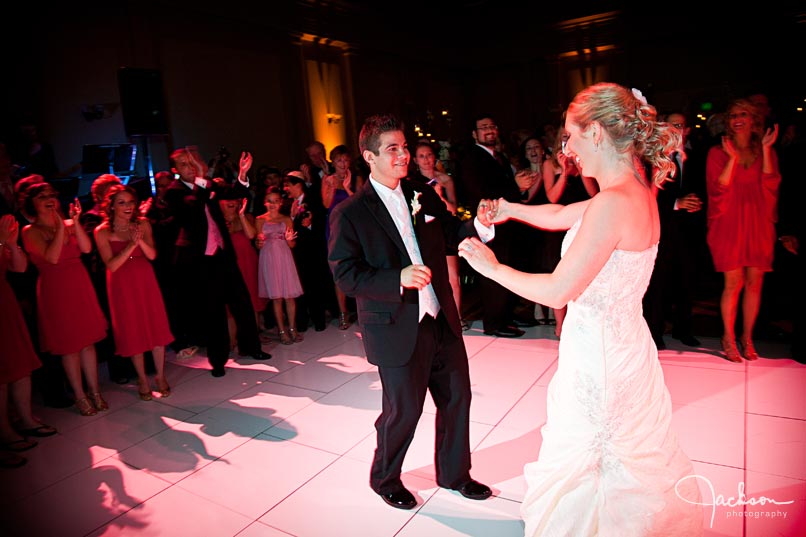 bride and groom dancing