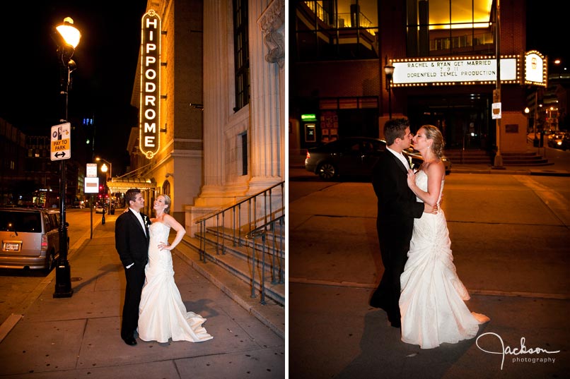 bride and groom outside of hippodrome