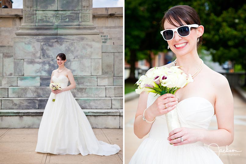bride posing with sunglasses in mount vernon