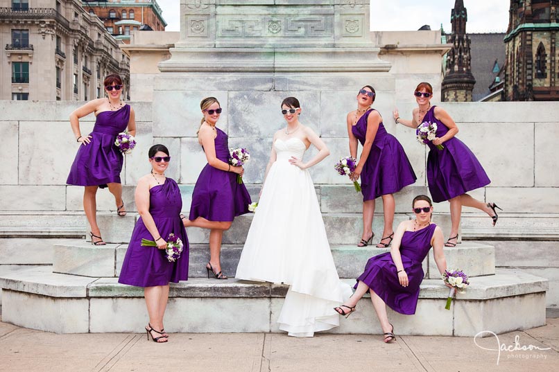 bride and bridesmaids purple dresses