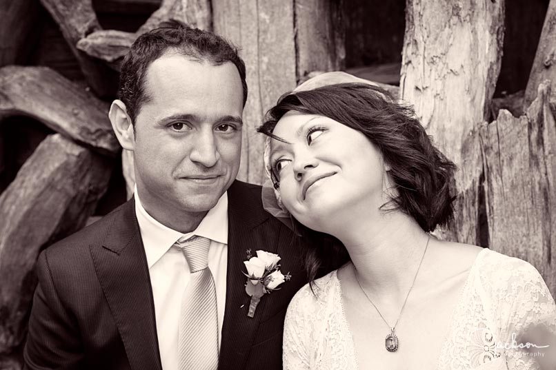 close up bride and groom sepia photography