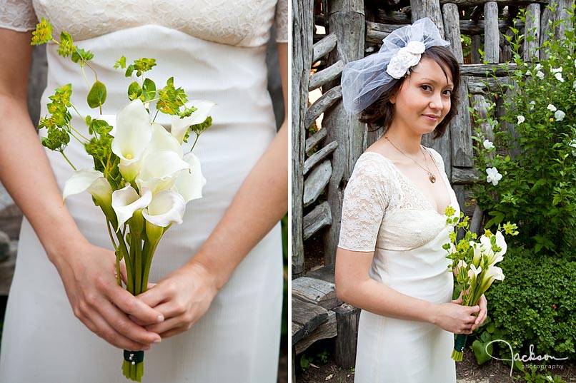 bride posing with calla lilies