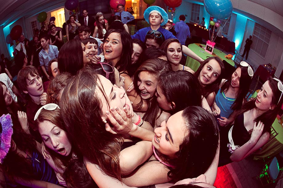 mitzvah girl surrounded by friends