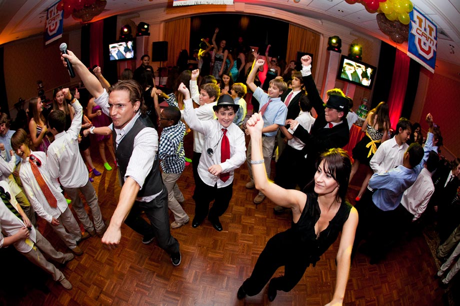 mitzvah boy dancing with performers