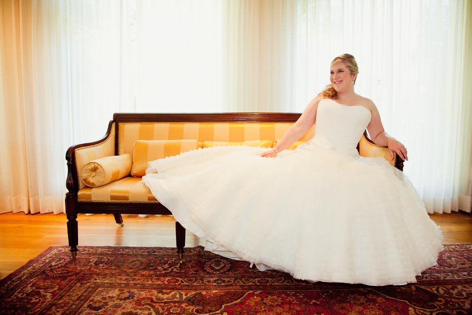 bride on antique couch