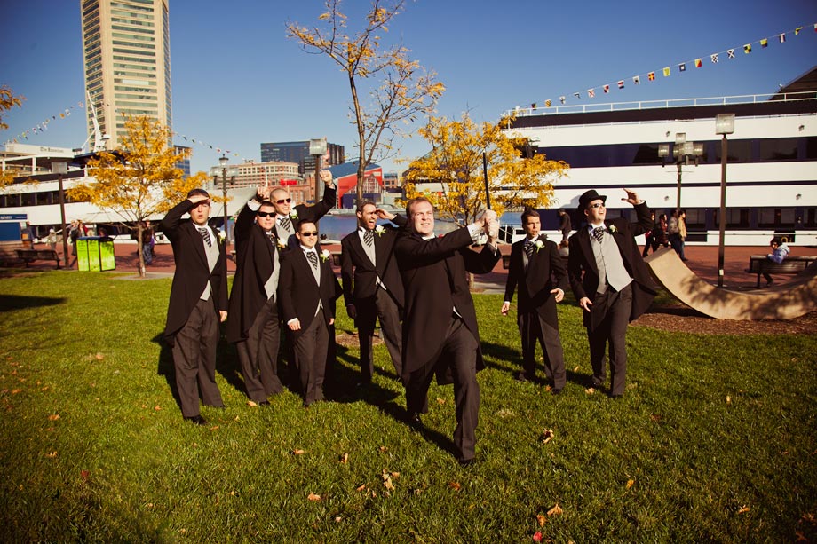 groomsmen playing baseball