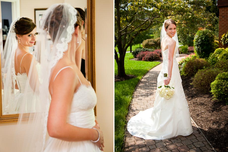 bride looking in mirror