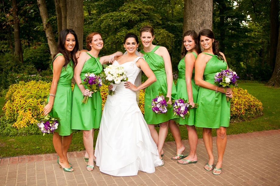 bride with bridesmaids green dresses