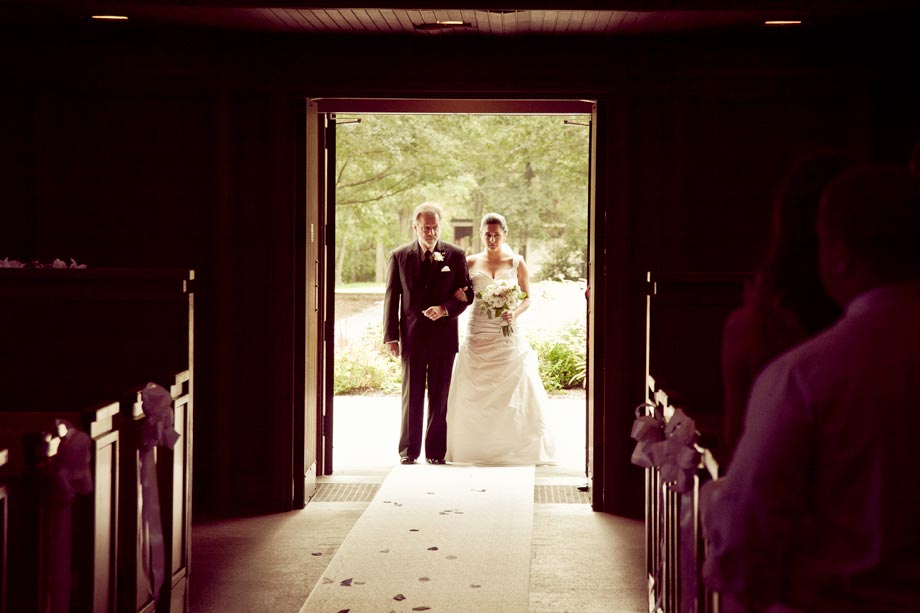 bride and father entering church