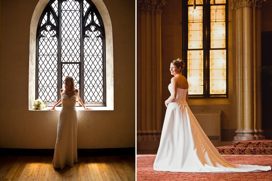 bride by stained glass windows