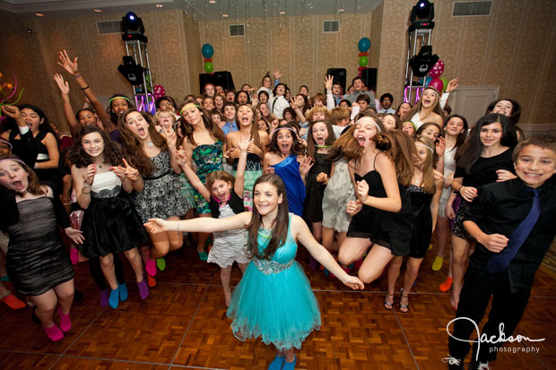 group of mitzvah kids jumping