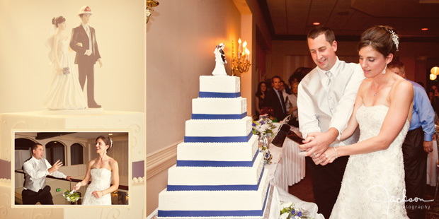 bride and groom cutting the cake