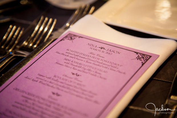 purple wedding menu stationery