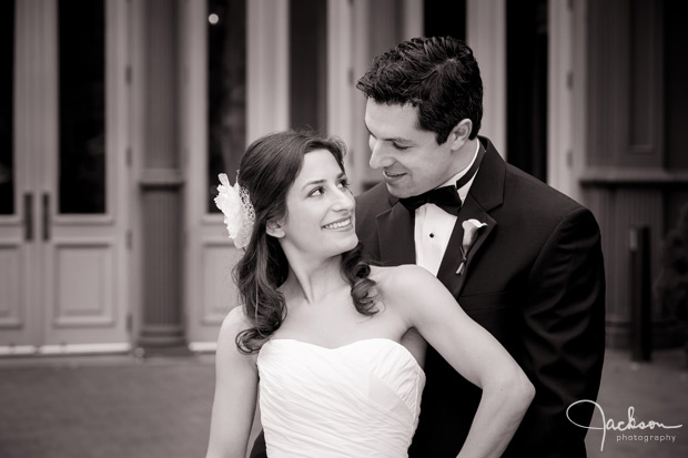 bride and groom black and white photo