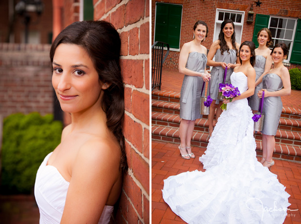 bride against brick wall