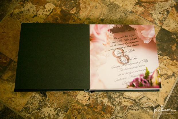 opening album page with rings and flowers