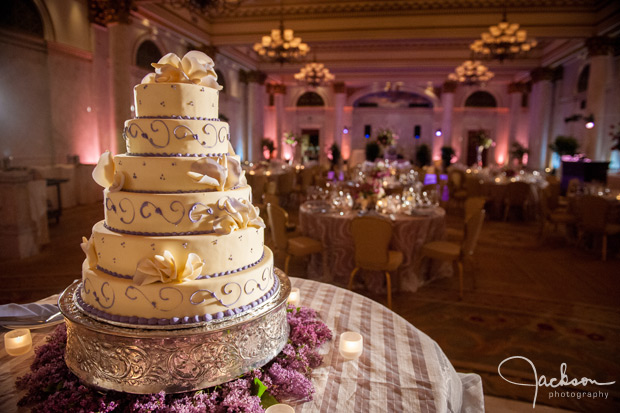 purple and yellow wedding cake