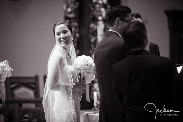 bride turning and smiling