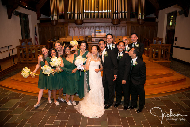asian bridal party in black white and dark green