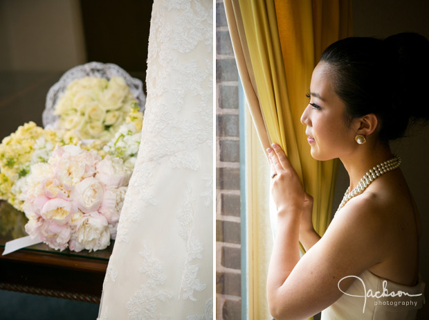 green and pink flowers asian bride