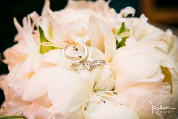 Rings and Pink White Rose bouquet
